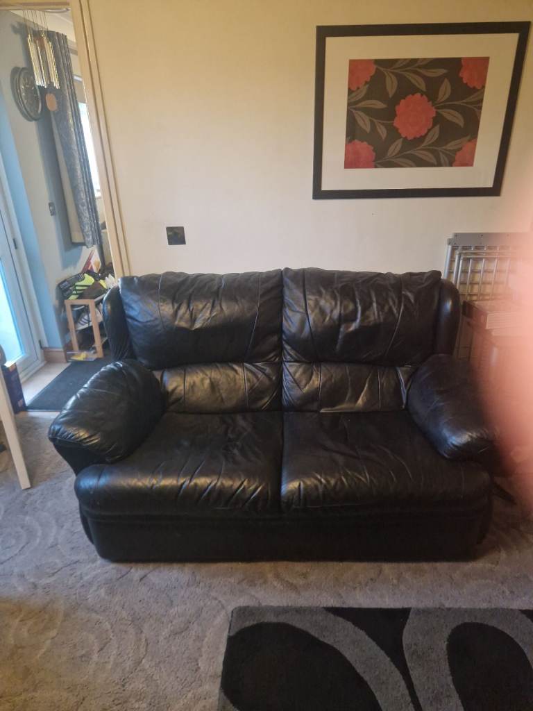 image for Black Leather Sofas - Two and Three Seater