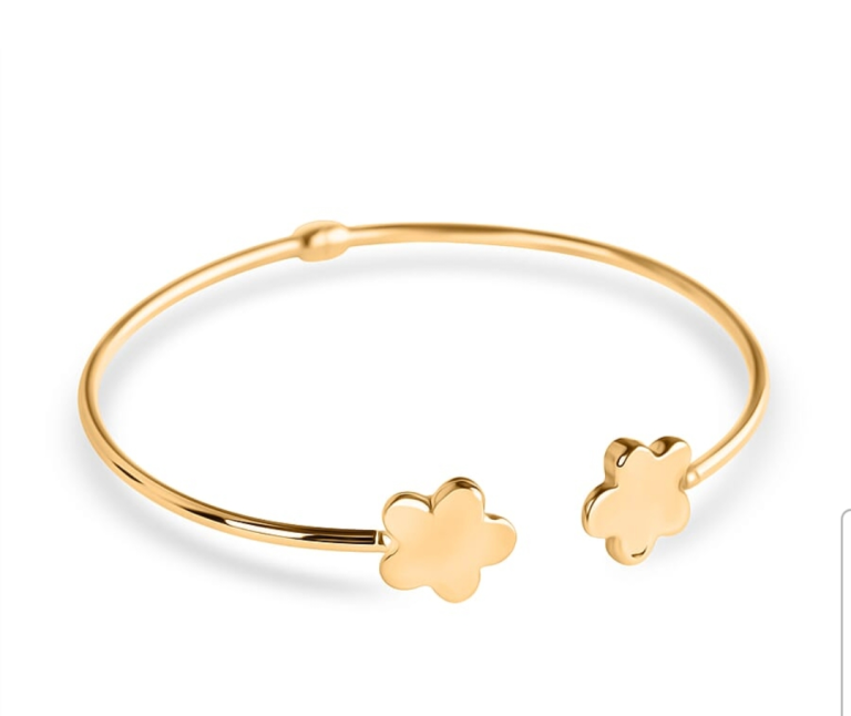 9k Yellow Gold Clover Design Bangle - Hinged, 7in, 3.2g