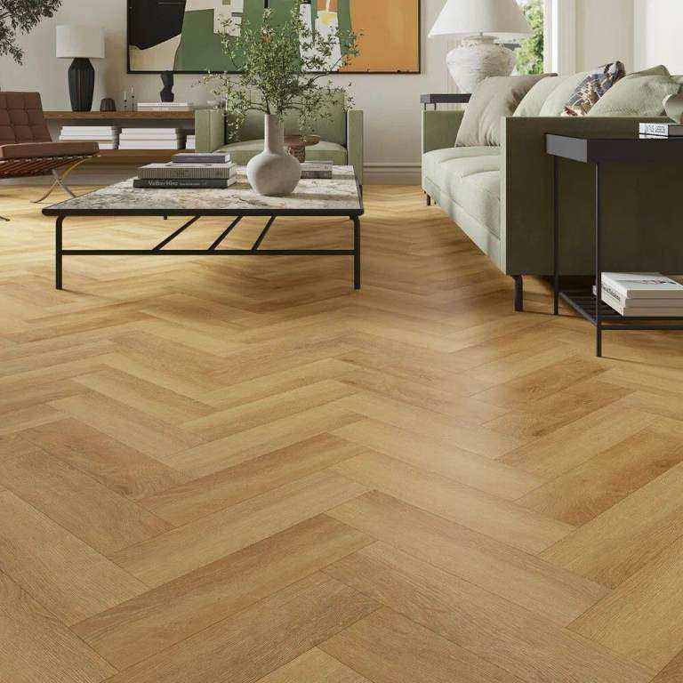 Gold Herringbone Vinyl Flooring. 2m, 3m & 4m wide cuts available.