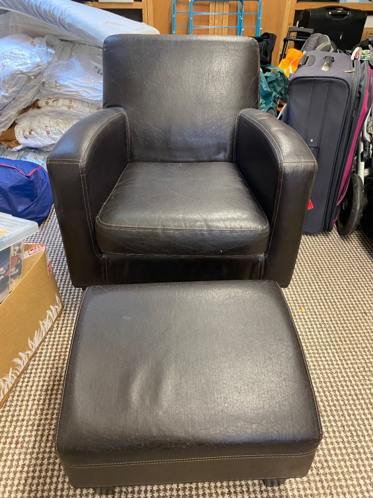 IKEA faux leather armchair and footstool