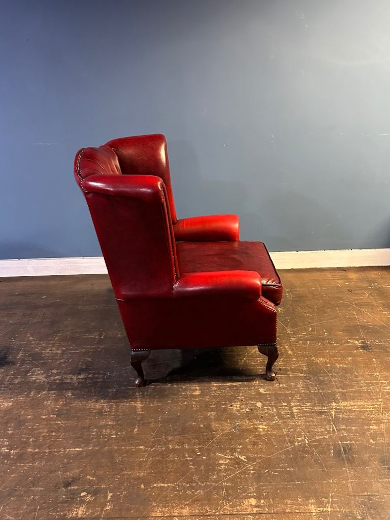 Superb vintage Oxblood leather chesterfield Queen Anne wingback chair Uk delivery 