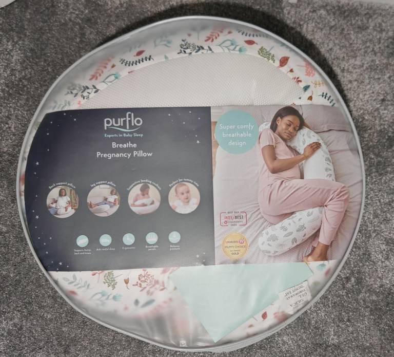 PurFlo Breathe Pregnancy Pillow - Botanical | Fully Breathable Maternity Cushion Soft Jersey Cover