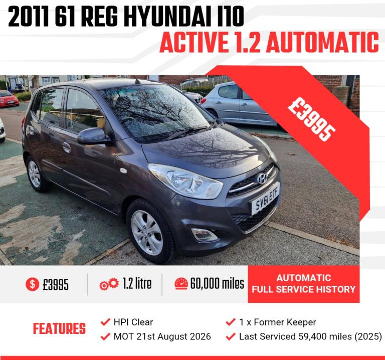 2011 Hyundai i10 1.2 Active 5dr Auto HATCHBACK Petrol Automatic