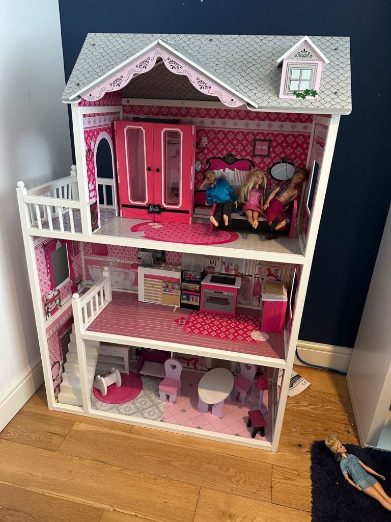 Large Wooden Dolls House with Furniture - Multicoloured, Good Condition