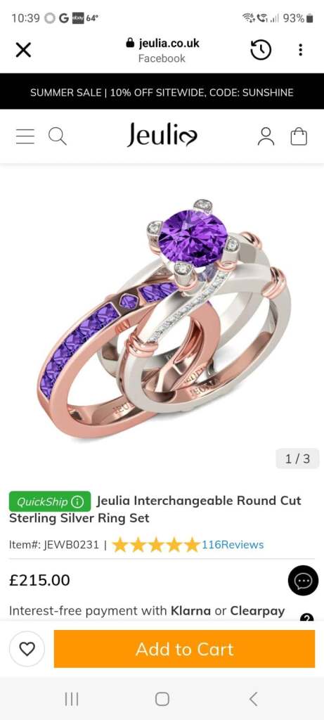 Jeulia purple band ring 