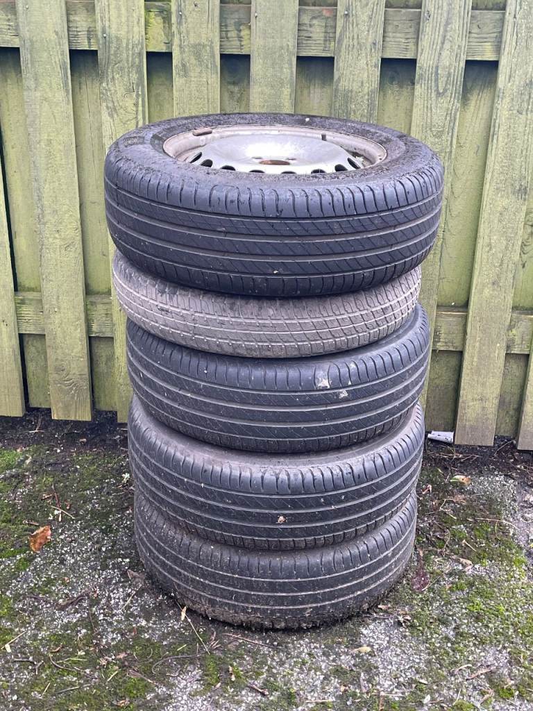 4 x Volkswagen 15" Steel Wheels, 5 x 112, Michelin Primacy tyres, space saver wheel