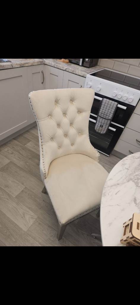 Home touch beige velvet knocker back dining chairs