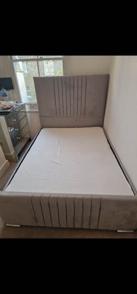 Grey velvet double ottoman storage bed from PSCL Beds.