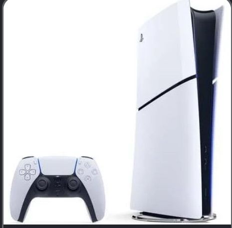 Playstation 5 with white controller and purple controller 