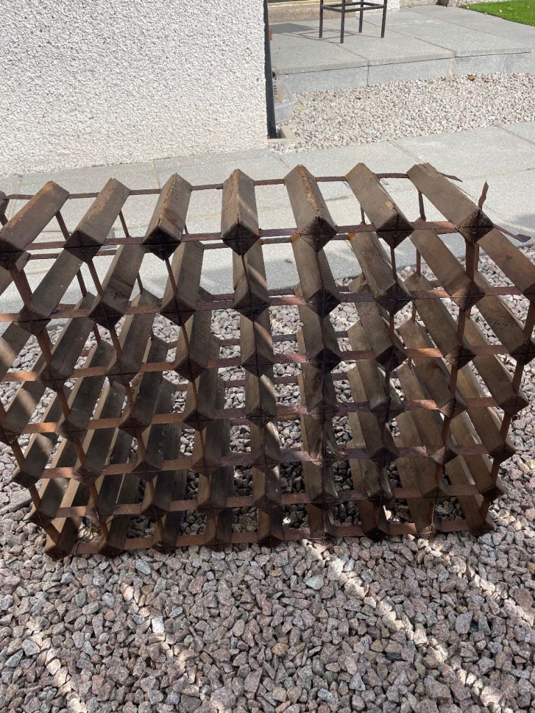 Ideal up cycle project Vintage Industrial chic  wine rack discovered in basement 