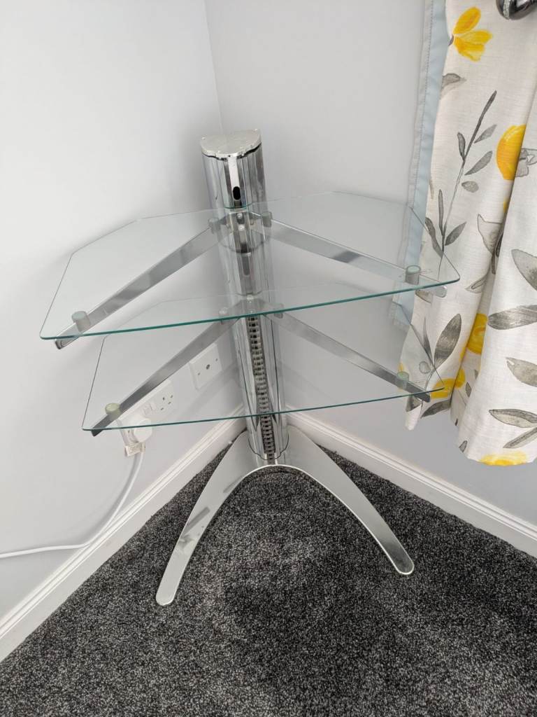 Chrome and Glass Corner TV Stand