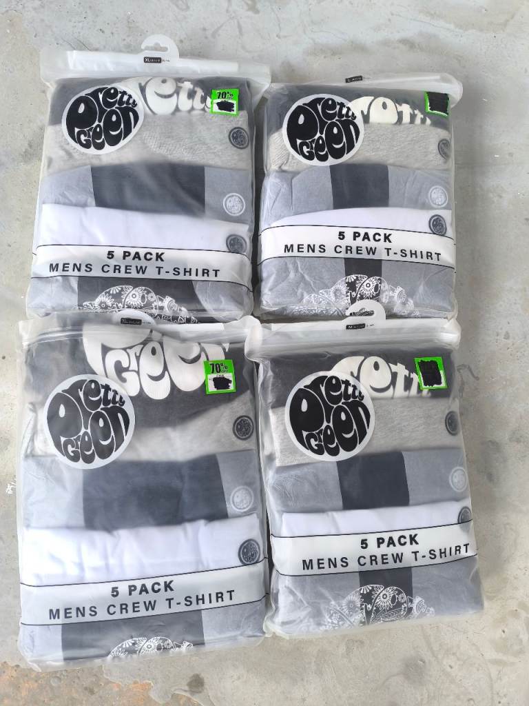 Job lot/Carbooters, 4off Packs, Pretty Green Round Neck Tee Shirt, RRP £39.99 per Shirt