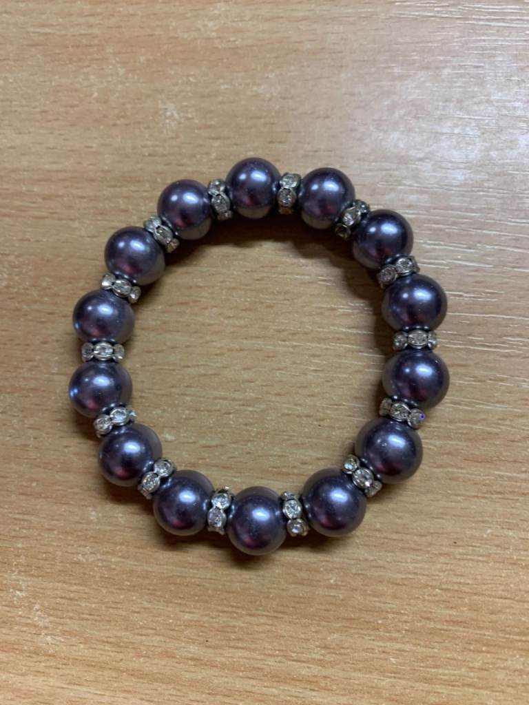 VINTAGE PURPLE FAUX PEARLS & CLEAR STONES BRACELET 35.49 GRAMS 8cm-LONG 