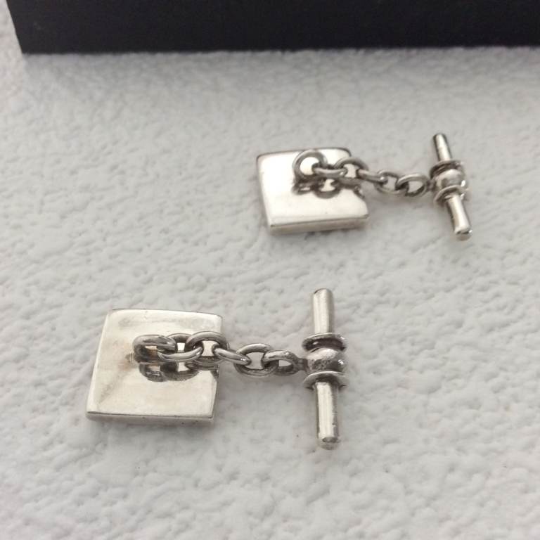 Classic 925 silver onyx square cufflinks - chain link - 13mm/0.5'' - gift box