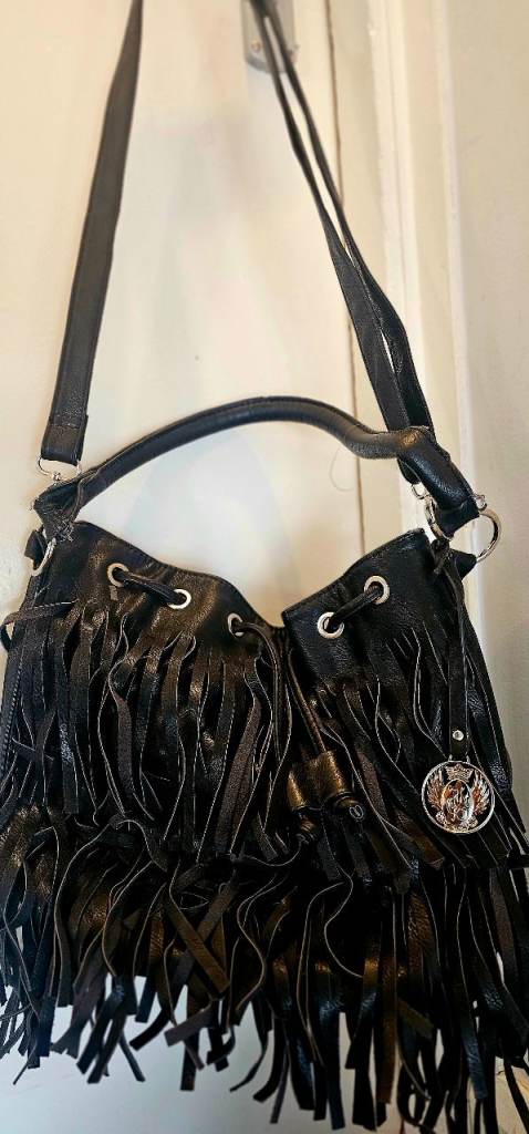 Black Fringed Shoulder Bag – Good Condition