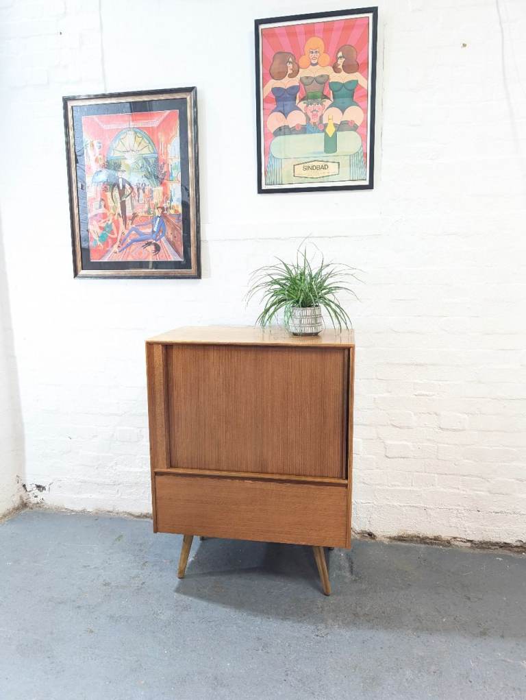Mid Century Teak Cabinet Sliding Door 