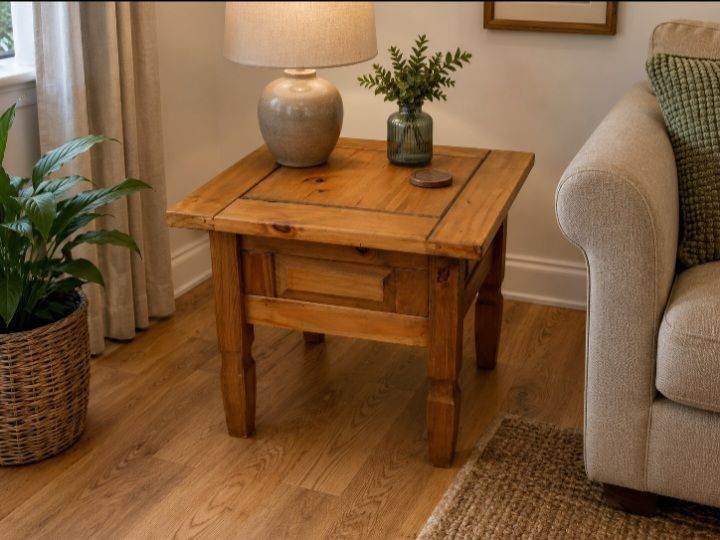 Solid Pine Farmhouse Lamp / Side Table – Country Cottage Style