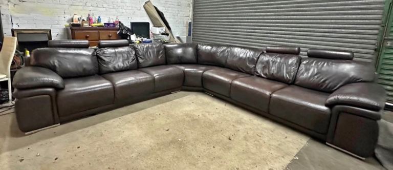 💥💥 Large Sectional Leather Corner sofa with Removable Headrests - Dark Brown 💥💥