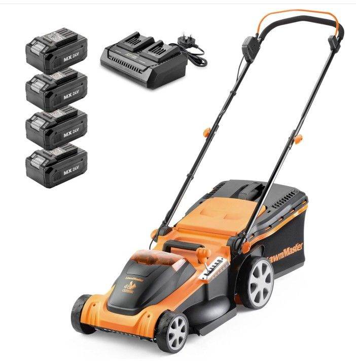 LawnMaster 48V 41cm Cordless Lawn Mower with 4 Batteries And Charger – Excellent Condition