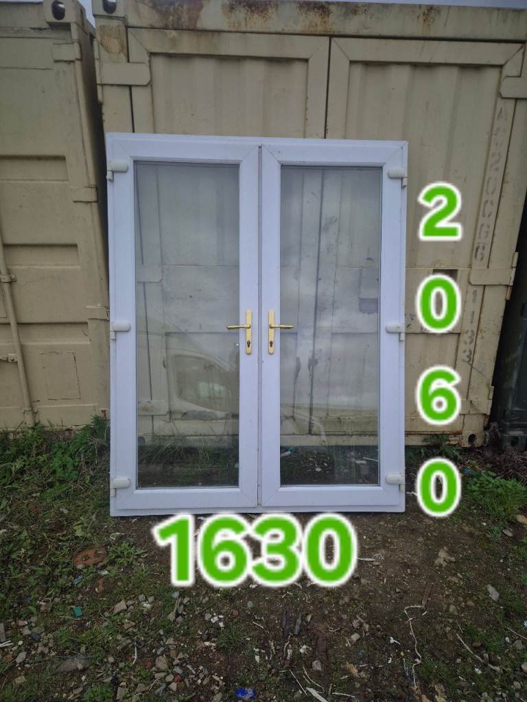 White UPVC French Patio Doors with Gold Handles