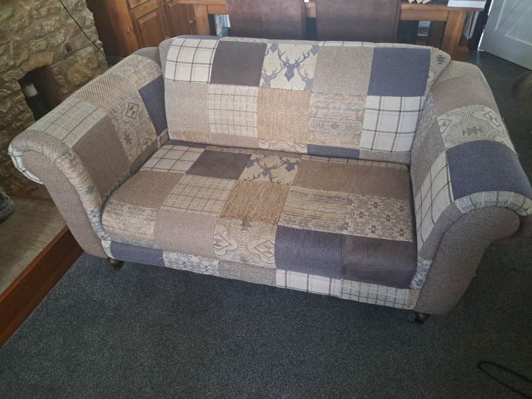 Patchwork Fabric Two-Seater Sofa – Good Condition