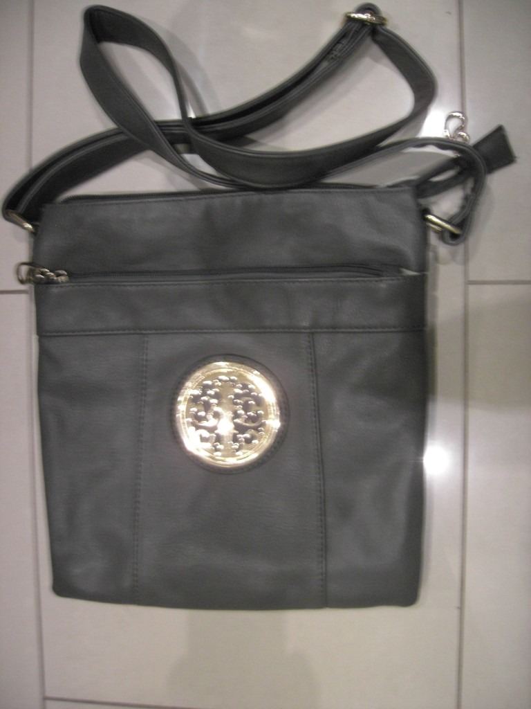 GREY LEATHER CROSSOVER BAG