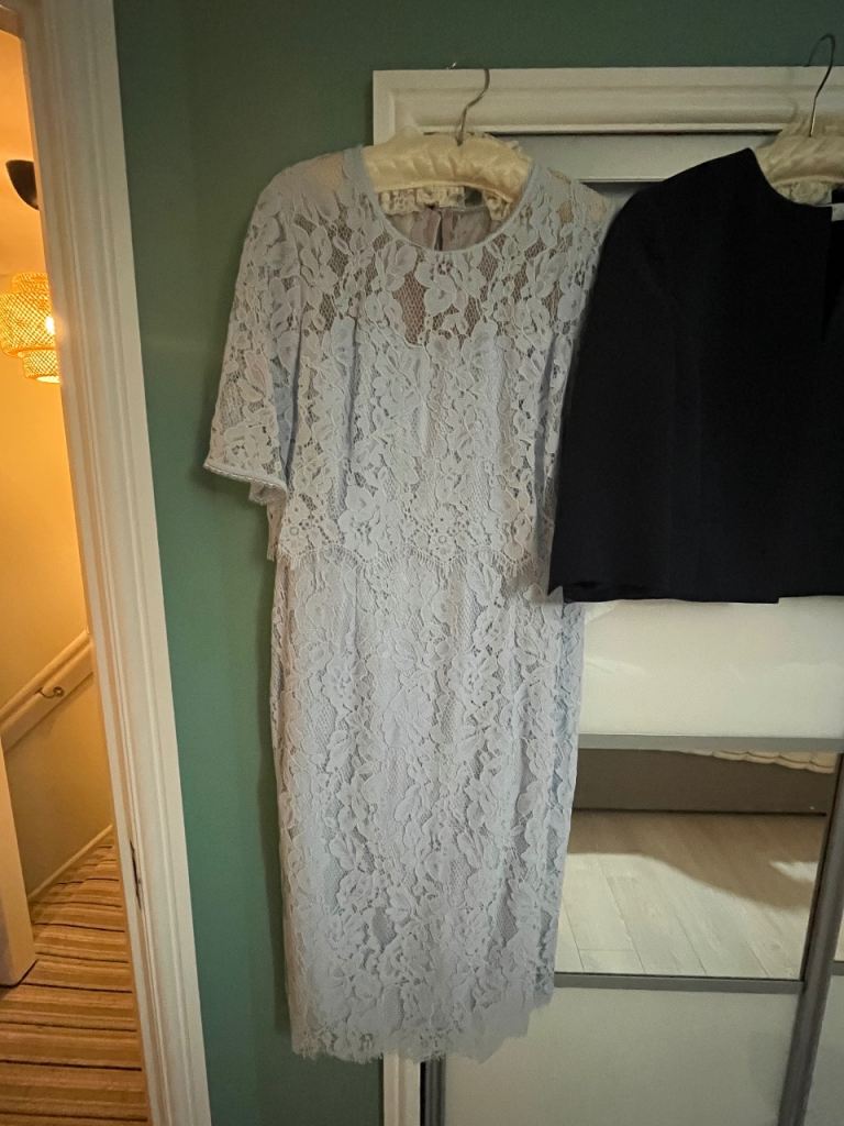 Jacques Vert Light Blue Lace Dress & Shantung Jacket