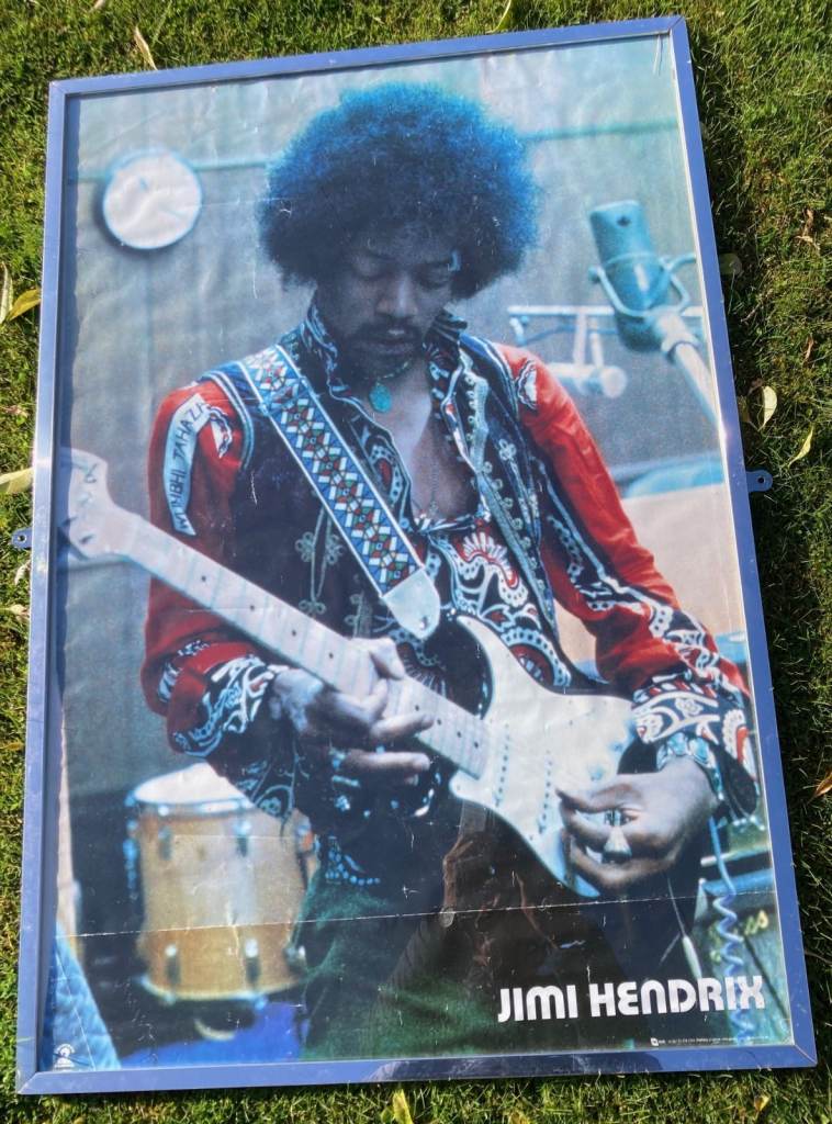 Large Jimi Hendrix Poster Print Wall Art Decor In Glass Display Case 37 x 25