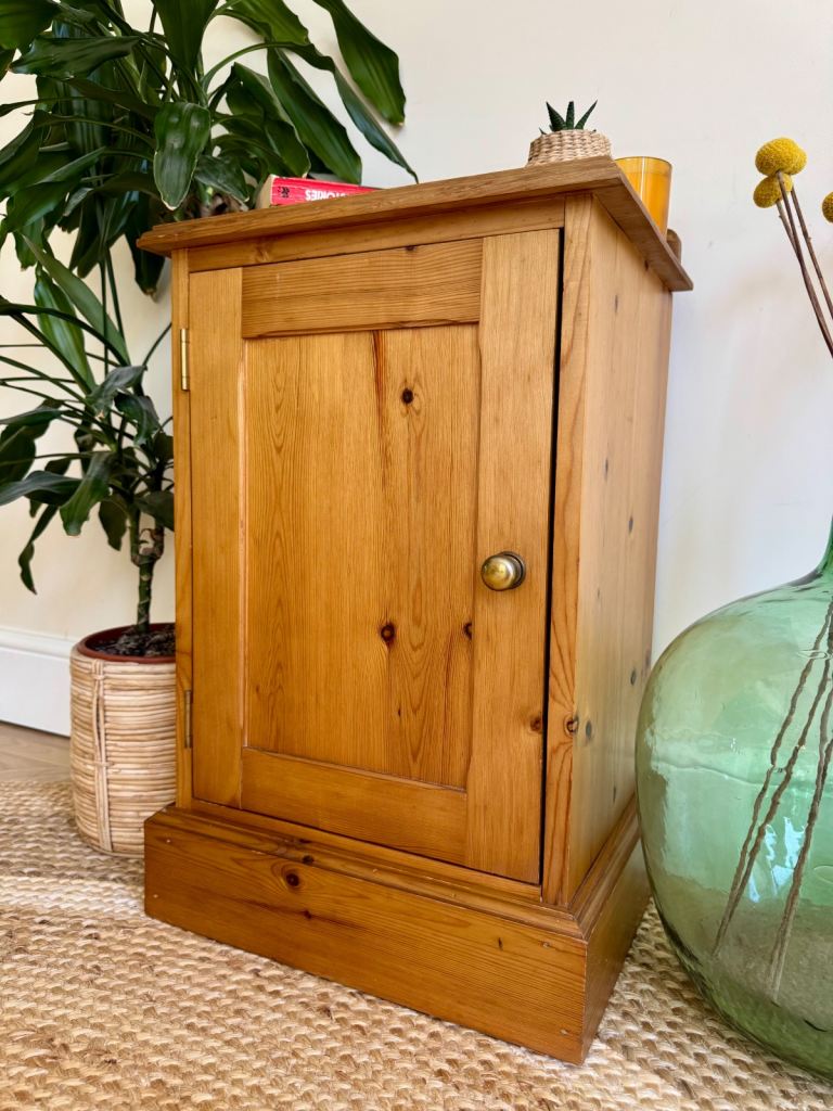 Vintage solid pine bedside cabinet cupboard 