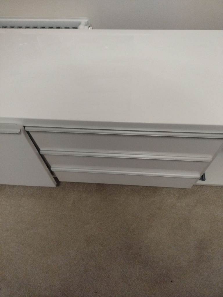 Large high gloss white TV cabinet drawers ikea 