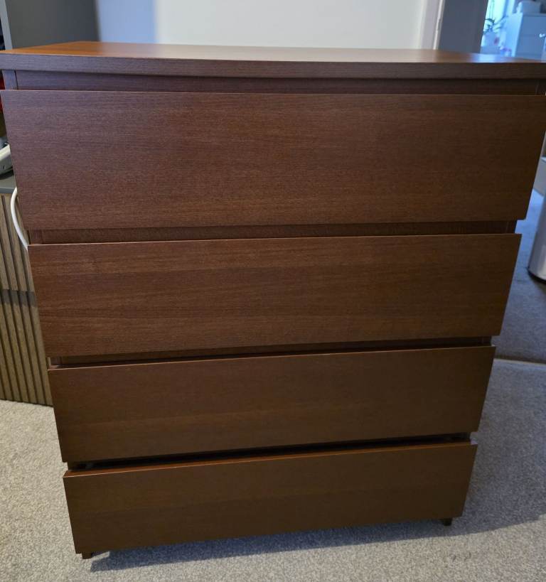 IKEA MALM 4 Drawer Chest Brown Good Condition with Drawer Suports RRP £99