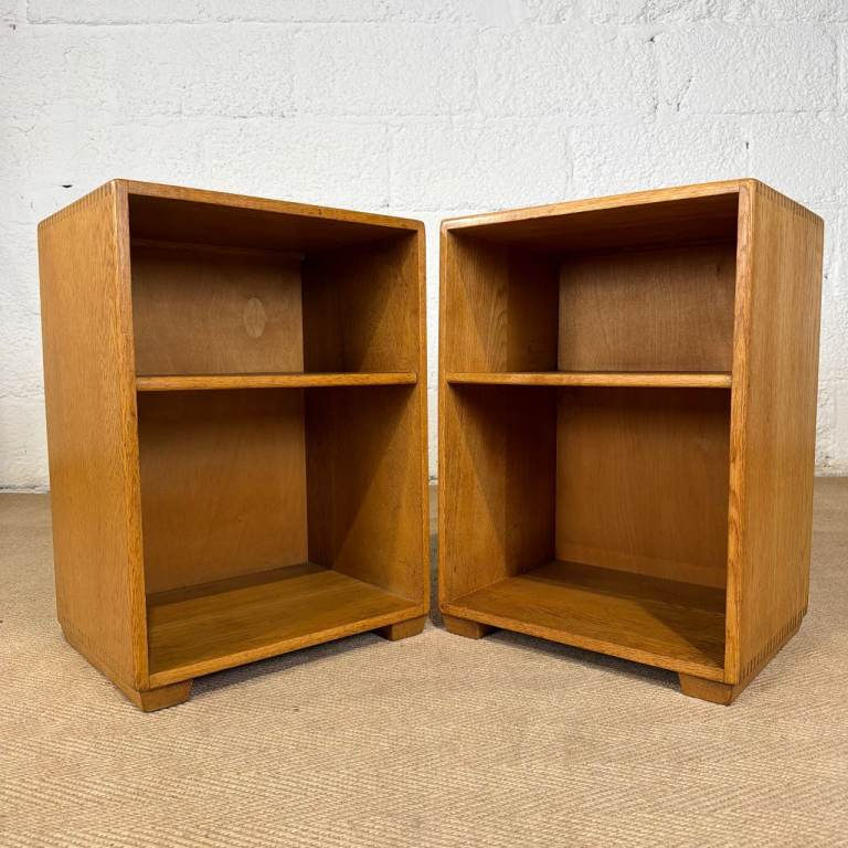 Vintage Oak Bedside Tables Pair Mid-Century Utility Military Side Lamp Ministry