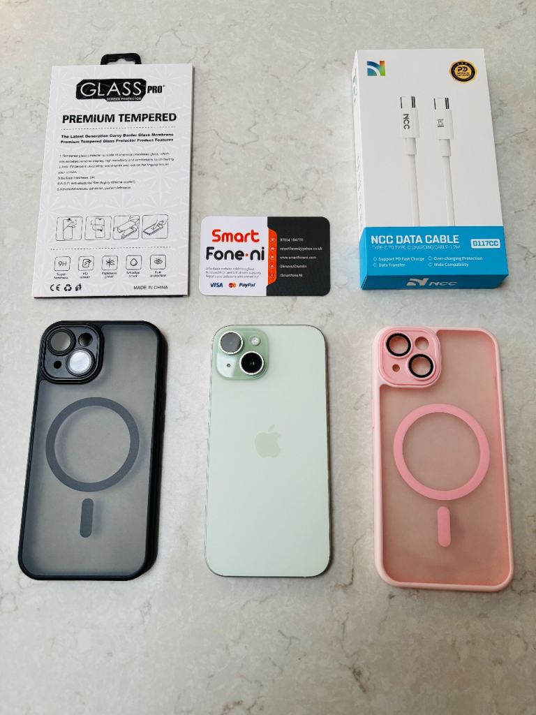 256GB iPhone 15. 6 month warranty. Lisburn. Delivery available 