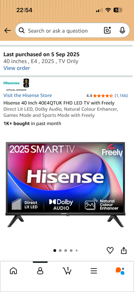 Hisense 40 Inch 40E4QTUK FHD LED TV with Freely