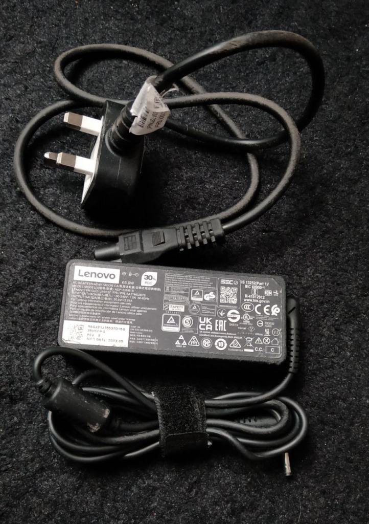 Lenovo 65W laptop charger with a UK plug