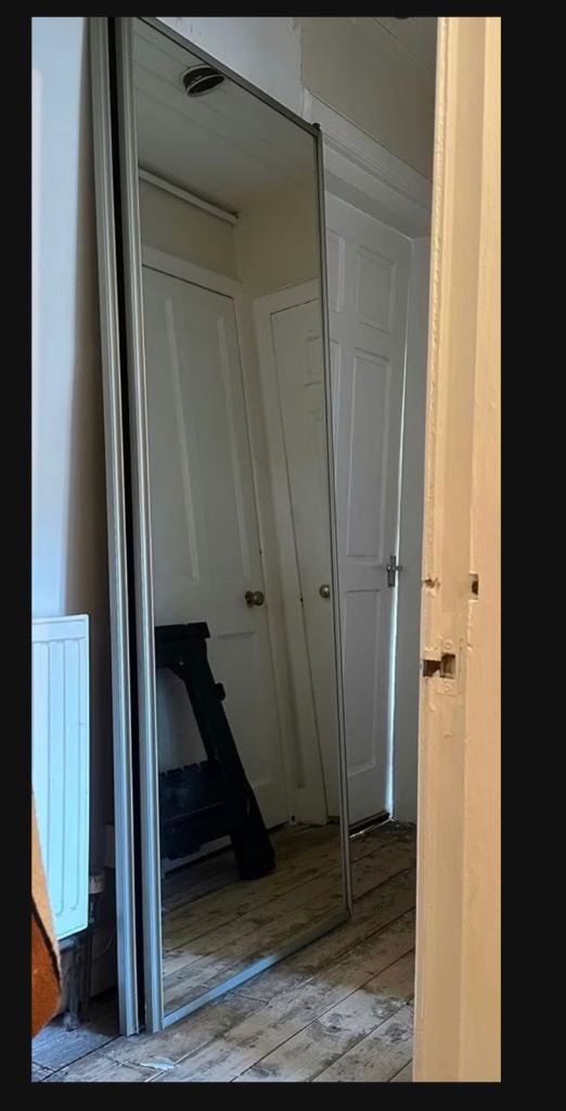 Two mirrored sliding wardrobe doors 