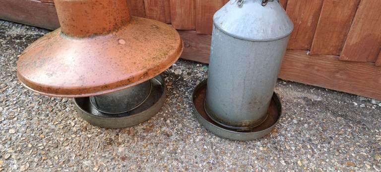 Galvanised chicken feeders vintage water/corn 
