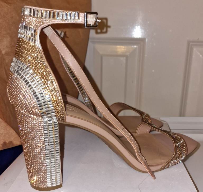 New high Sandals, Ladies Size 12 M Gold, Rose Gold & Silver Opentoe heels.