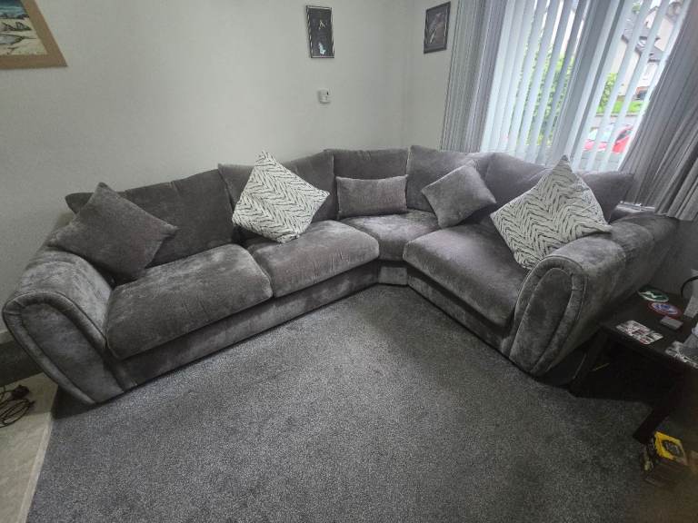 Large Grey Corner Sofa with Cushions – Really Comfy