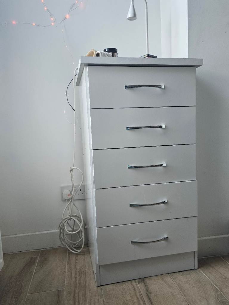 White Chest of Drawers with Chrome Handles