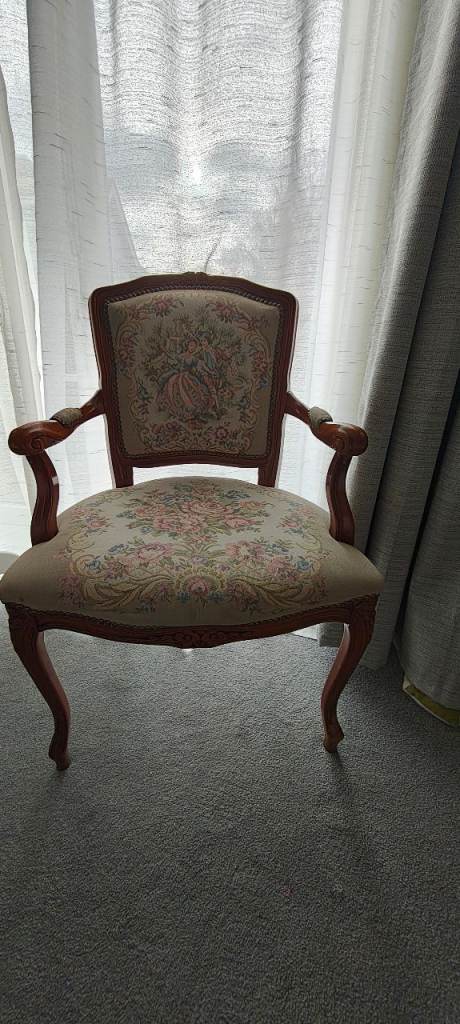 Vintage French Louis XV Needlepoint Armchair 
