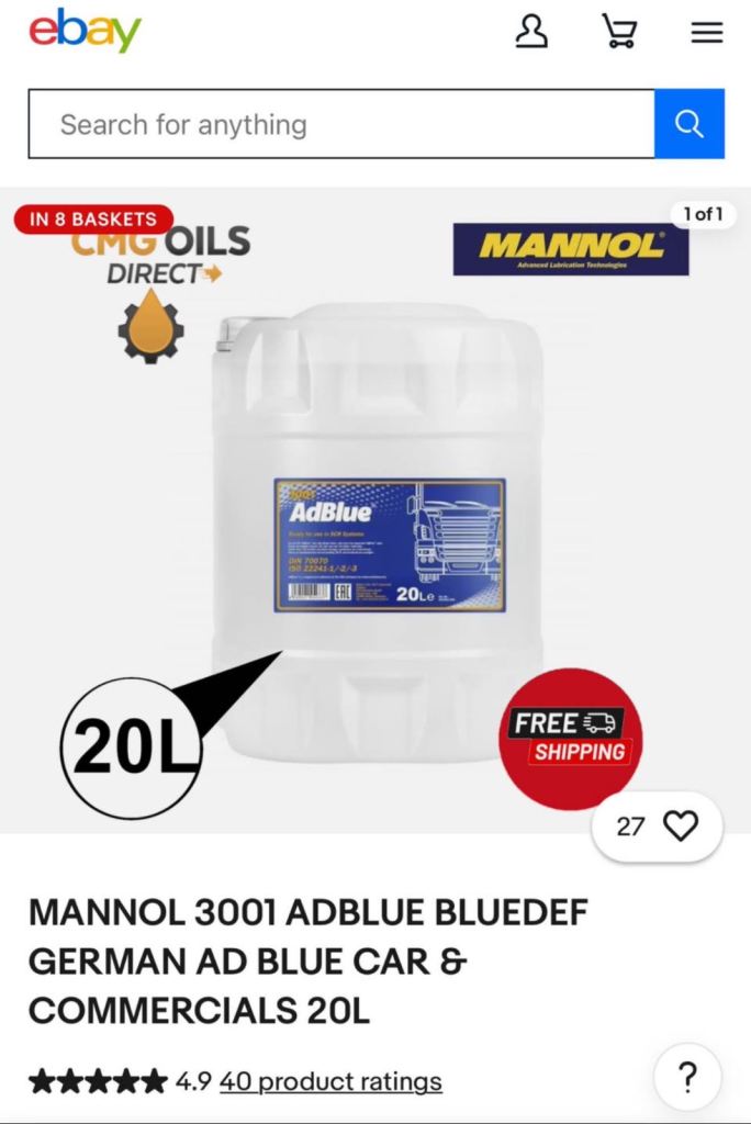 MANNOL 3001 ADBLUE BLUEDEF GERMAN AD BLUE CAR & COMMERCIALS 20L 