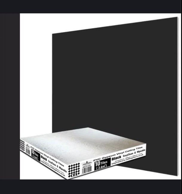 New Black PVC Gypsum Vinyl Ceiling Tiles (10 tiles, 3.6m²)