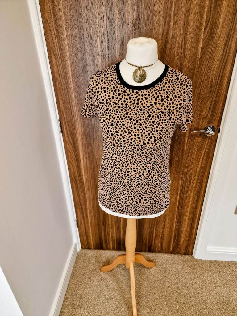 Warehouse Leopard Print Ringer Tee Summer Indie Sleaze T-Shirt Size 12