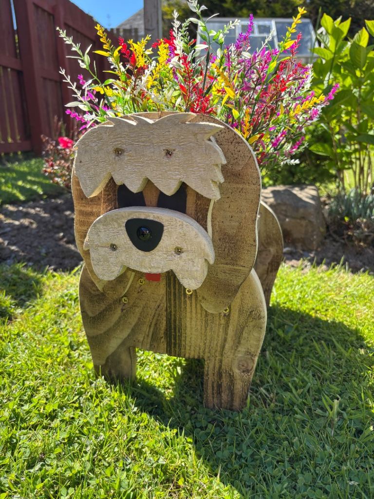 Handmade wooden Dog planter
