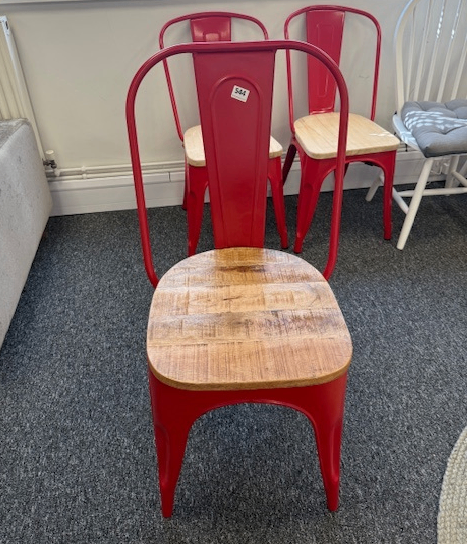Red Metal Chair with Wooden Seat – FREE UK MAINLAND DELIVERY 