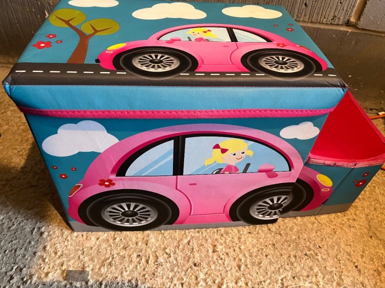 children’s foldable storage ottoman or toy box with a bright, playful design