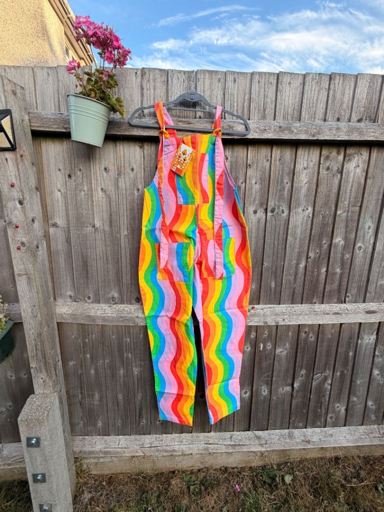 14R Lucy & Yak Rainbow Wavy Wave Dungarees - New with Tags