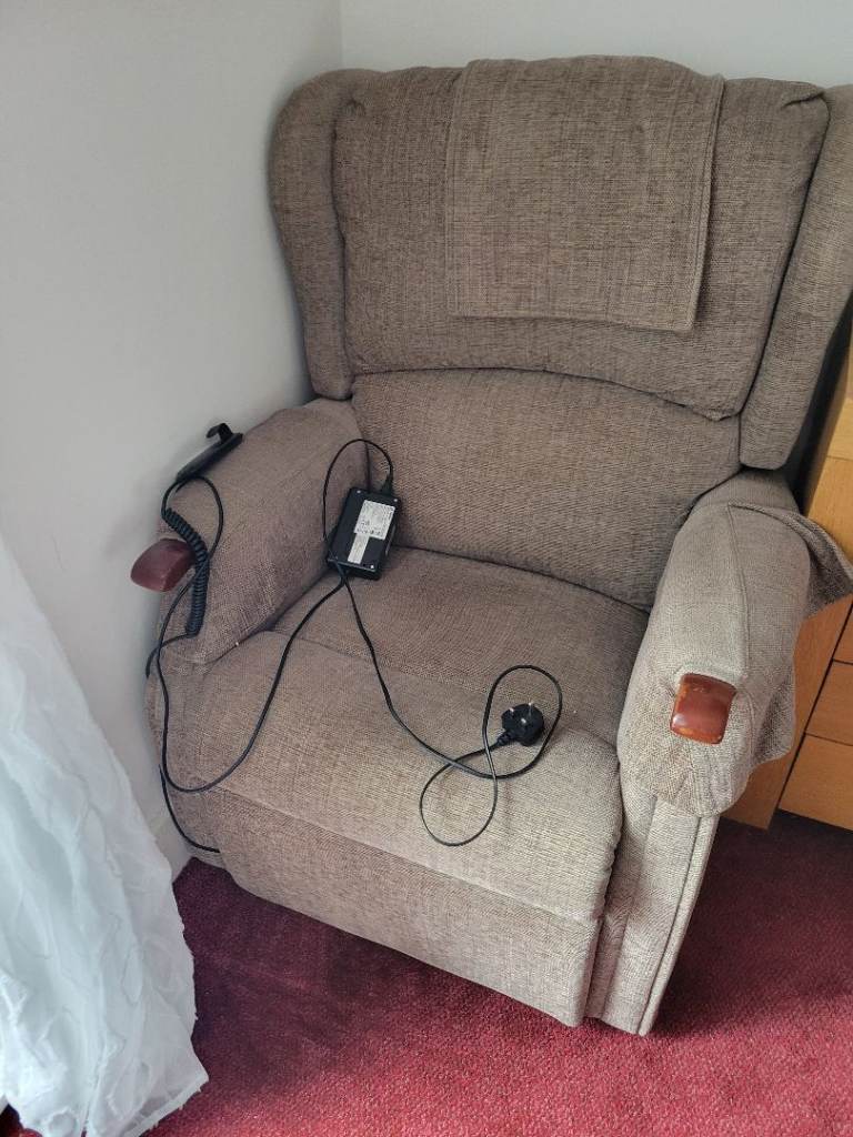 Electric Recliner Armchair - Brown Fabric, Good Condition
