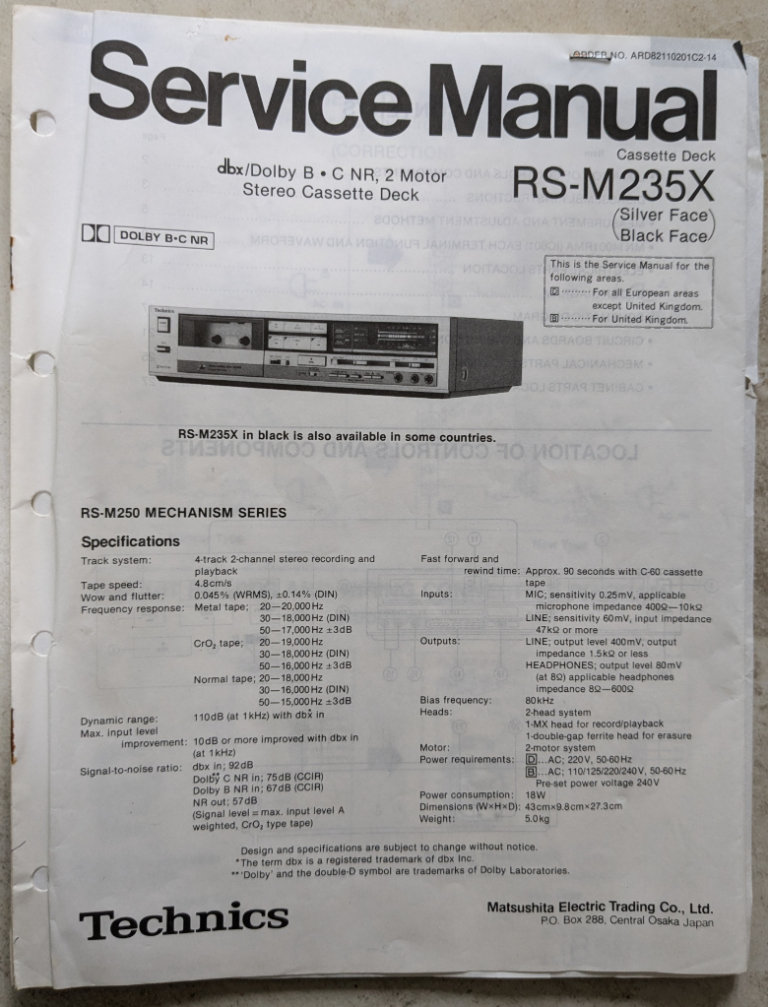 Technics RS-M235X Cassette Deck Service Manual